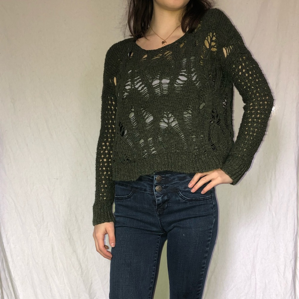 Distressed Army Green Sweater!